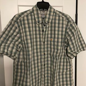 Carhartt Men’s Large Button Up Short Sleeve Relaxed Fit Shirt, Green and…